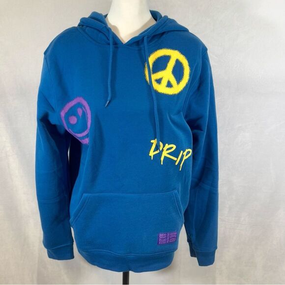 Brooklyn Cloth “Drip All Day” blue smiley hoodie size medium NWT - Picture 2 of 8